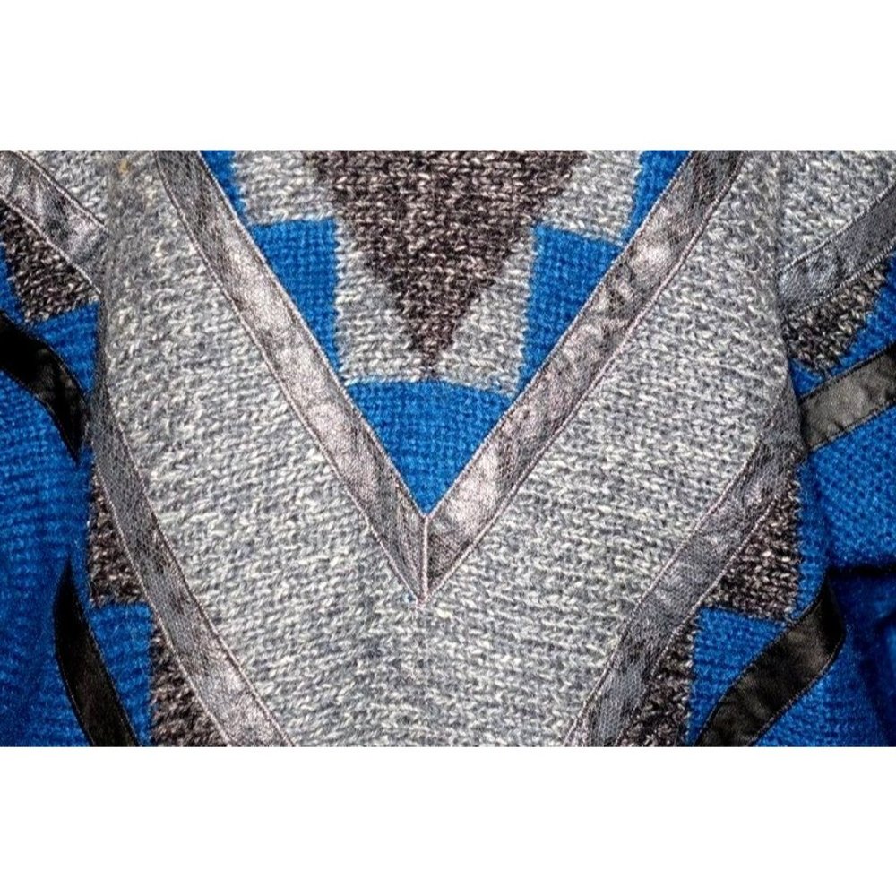 Vintage Snakeskin Leather Sweater Teal Blue & Gray Oversized Cowl Neck Pullover - Picture 3 of 10